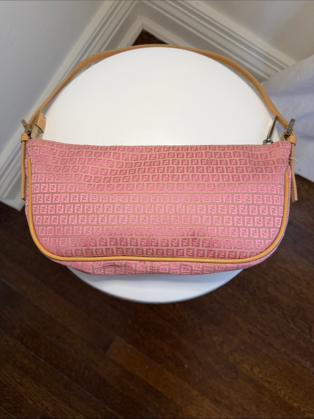 Fendi Pink Zucca Croissant Shoulder Bag with Tan Trim - Picture 3 of 12